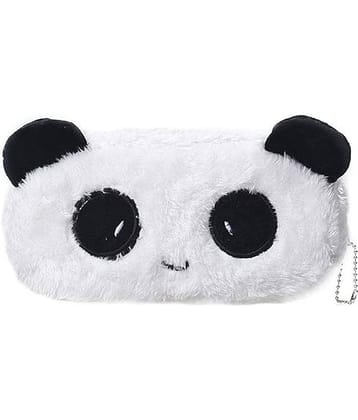 ECLET Pencil Pouch Cute Soft Face Pencil Pouch for Girls Travel Pouch for Girls Makeup Pouch Fur Pencil Stationery Pouch for Students Zipper Closer Black & White Pouch (Set of 1, Black, White)