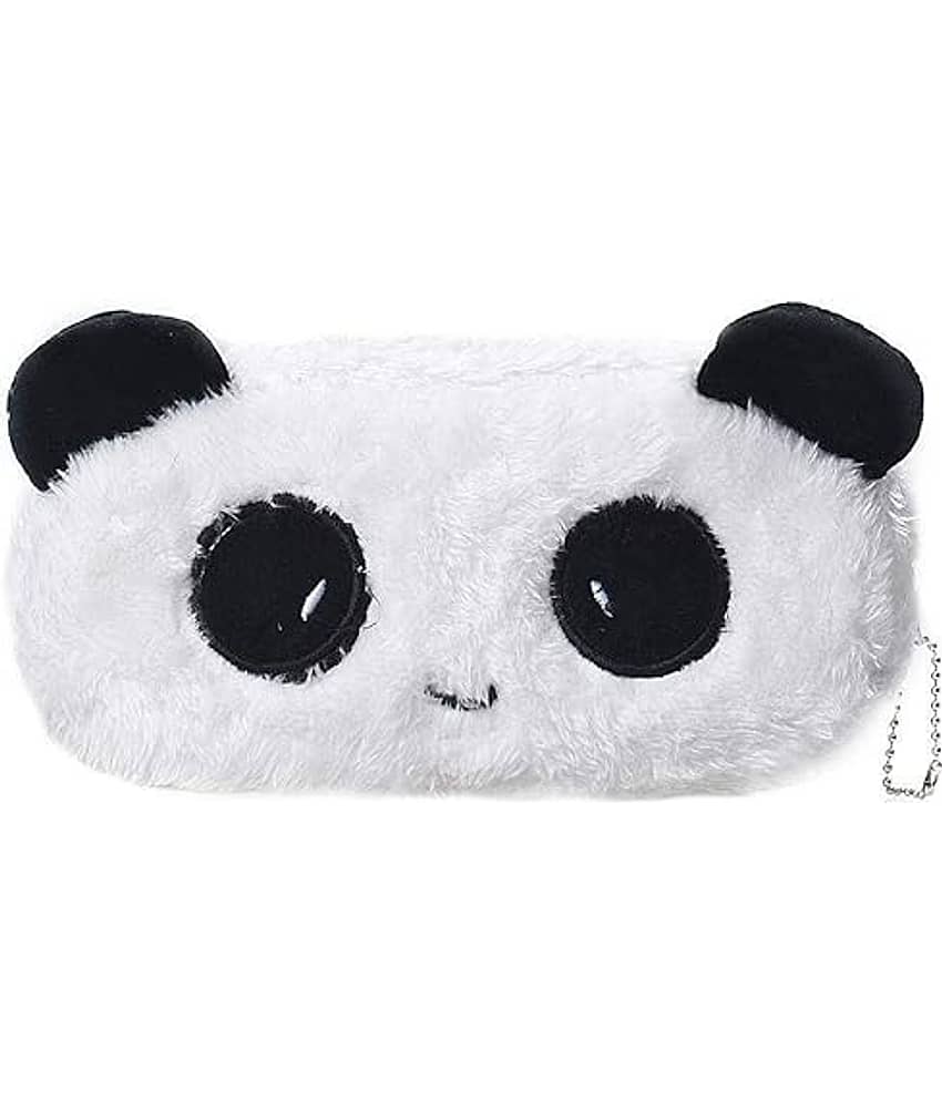 ECLET Pencil Pouch Cute Soft Face Pencil Pouch for Girls Travel Pouch for Girls Makeup Pouch Fur Pencil Stationery Pouch for Students Zipper Closer Black & White Pouch (Set of 1, Black, White)