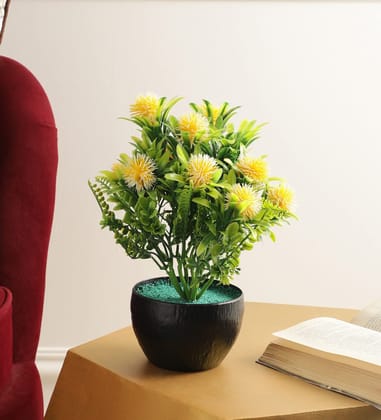 Foliyaj Artificial Plant with Pot and Round Yellow Flowers|Bonsai Tree|Artificial Flower|with Pot|Home D�cor for Living Room Home Office Shop|House|Gift|Decoration Foliyaj Artificial Plant with Pot and Round Yellow Flowers|Bonsai Tree|Artificial Flower|with Pot|Home D�cor for Living Room Home Office Shop|House|Gift|Decoration
