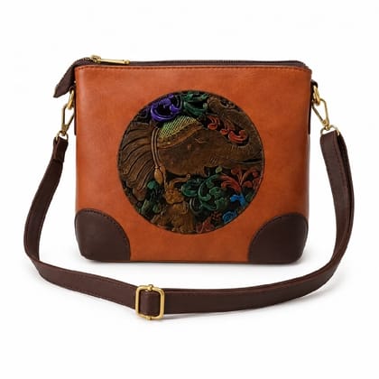 Ethnic Elephant Embossed Top-Handle Satchel Bag