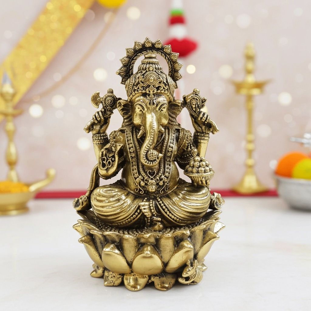 Antique Finish Brass Ganesh Murti for Pooja Room & Home Decor, Height : 5 Inch (BSMAS1848 G)