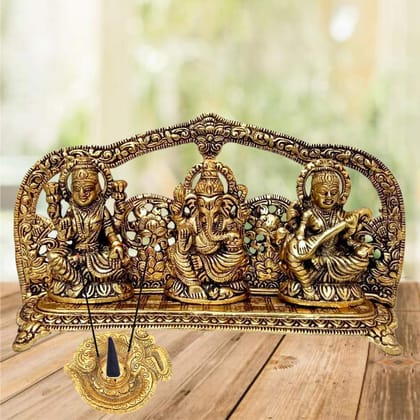 DreamKraft Metal Laxmi Ganesh Saraswati Idol, 14 cm x 26 cm x 5 cm, Gold