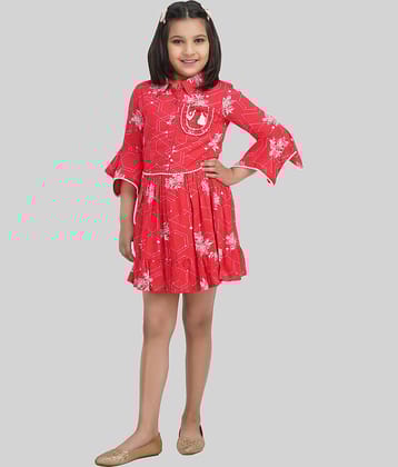 Being Naughty Rayon Shirt Dress For Girls ( Pack of 1 , Red )