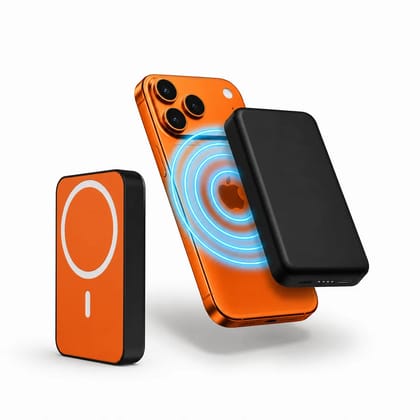 Nextech MagNxt | 10,000mAh MagSafe Power Bank | 22.5W Fast Charging | Type-C PD | 15W Magnetic Charging | iPhone Power Bank Wireless | Compatible with All Smartphones | LED Indicator | OrangeBlack