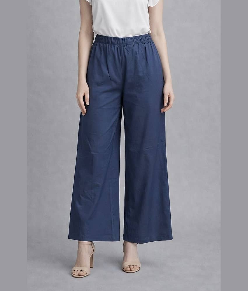 MISDYNAMIC Women Cotton Wide Leg Trousers ( Navy )