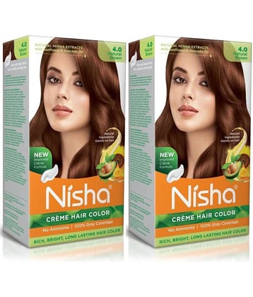 Nisha Creme Hair Color 4.0 Natural Brown 120g Pack of 2, Permanent Hair Colour, No Ammonia, 100% Grey Coverage