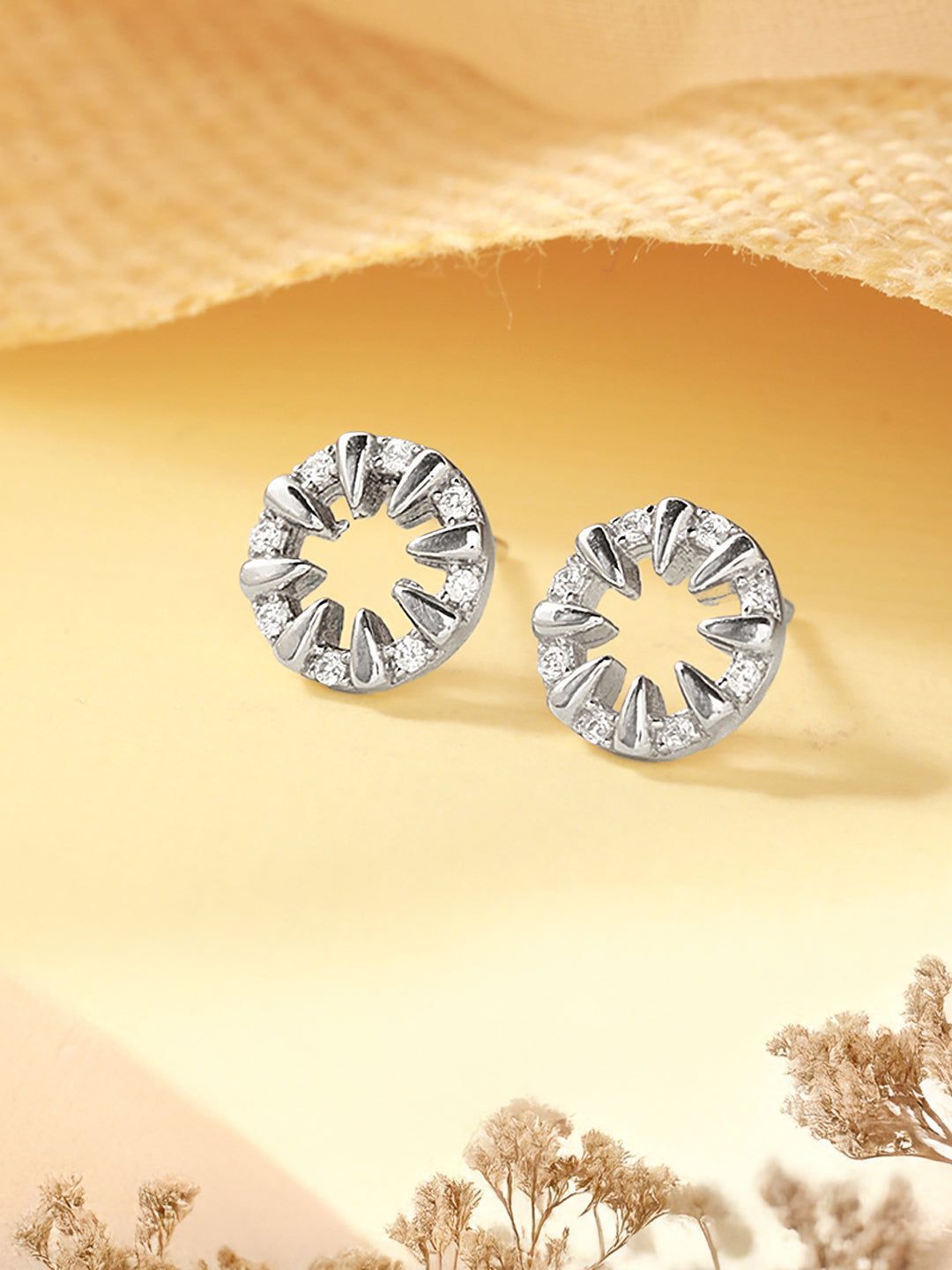 925 Sterling Silver Zircon Studded Radiant Circular Miimal Studds Earrings