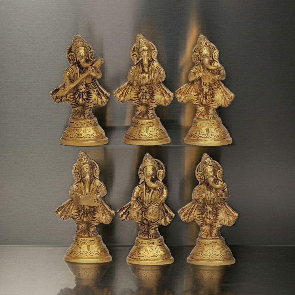 Brass Showpiece Musical Ganesh 6 Pcs Set God Idol Statue (BSMAS1368 D)