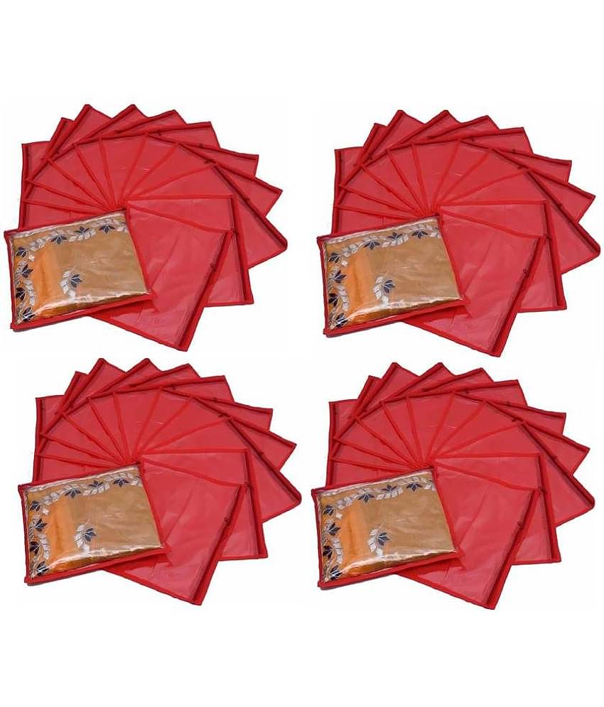 Non-Woven Saree Cover Cloth Storage & Organizer ,Red ( Pack of 48 ) Single Saree Cover