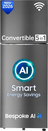 Samsung 330 L, 3 Star, Convertible 5-in-1, Digital Inverter, Frost Free Double Door, WiFi Bespoke AI Refrigerator (RT34HG5A23S8HL, Silver, Elegant Inox, 2026 Model) Samsung 330 L, 3 Star, Convertible 5-in-1, Digital Inverter, Frost Free Double Door, WiFi