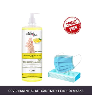 Mirah Belle Lemon Hand Sanitizer Gel 1000ml & 20 Face Masks Sanitizers 1000 mL Pack of 1