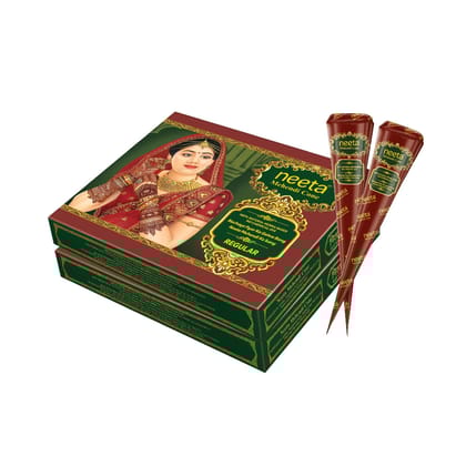 Neeta Mehendi Cones for Hand Desgning & Wedding, Bridal Mehandi Cone Reddish Brown Color 12 Pcs in 1 Box (Pack of 2)