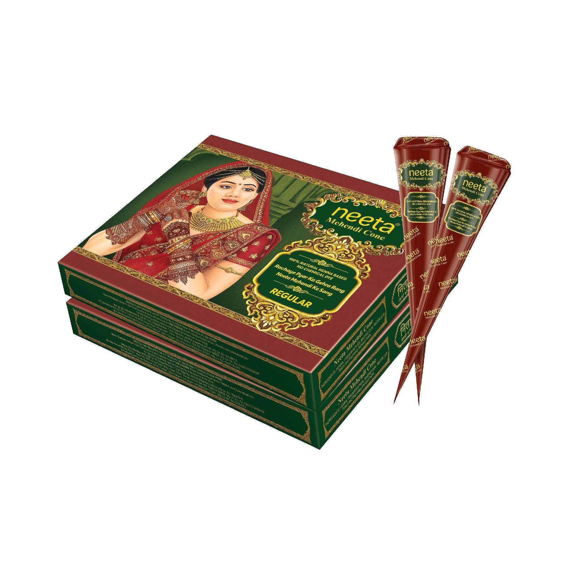 Neeta Mehendi Cones for Hand Desgning & Wedding, Bridal Mehandi Cone Reddish Brown Color 12 Pcs in 1 Box (Pack of 2)