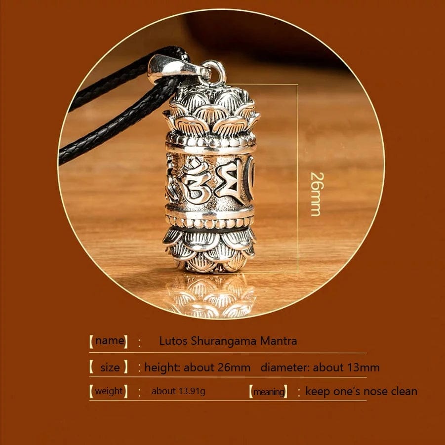 Thai silver Buddhism lotus Shurangama MANTRA Pendant tibetan scripture amulet lucky vintage necklace gift for men and women