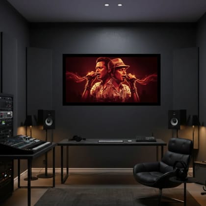 Luminary Dual Harmony – Zubeen Garg Urban Beatmakers Museum-Quality Cotton Canvas Art for Studio Décor. | Frame Size (127 X 69 Cm) | Frame Type (Black) | 5-Year Warranty