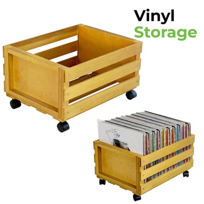Vinyl Storage| Wooden 12 LP Vinyl Record Storage Crate on Wheels GK1259CDR Vinyl Storage| Wooden 12 LP Vinyl Record Storage Crate on Wheels GK1259CDR