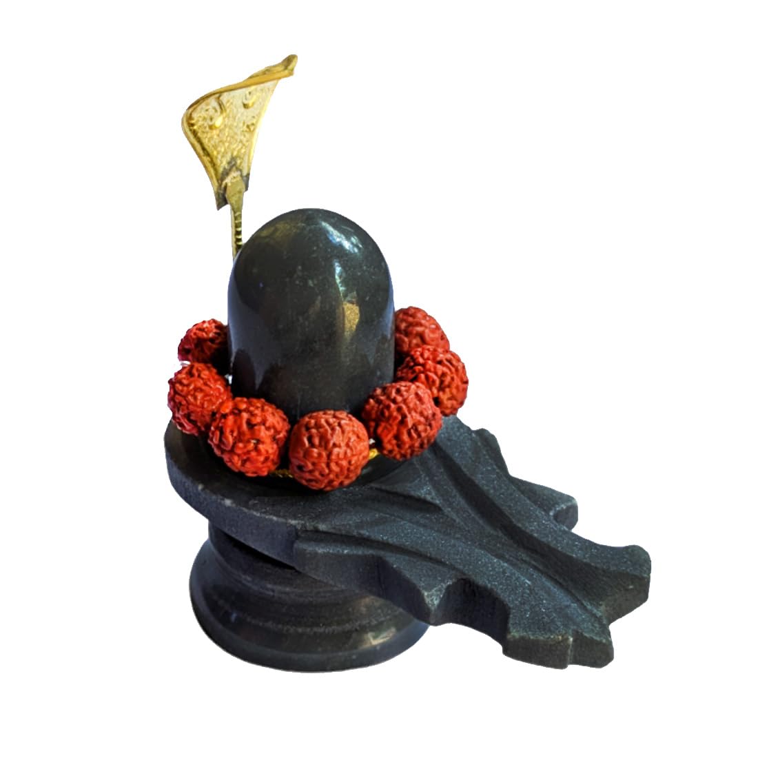 MAYAPURI Black Marble Stone Shivling and Brass Naga or Snake with Rudraksha, Shiva Lingam or Shivalinga for Pooja, Combo Pack (Size: 3 inches)