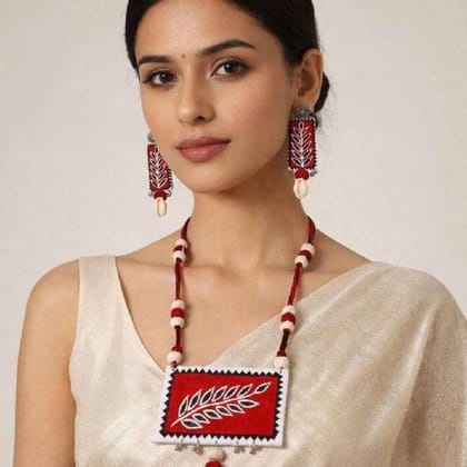 Handmade Fabric Painted Jewelry Set Red Black Casual Lightweight Skin Friendly