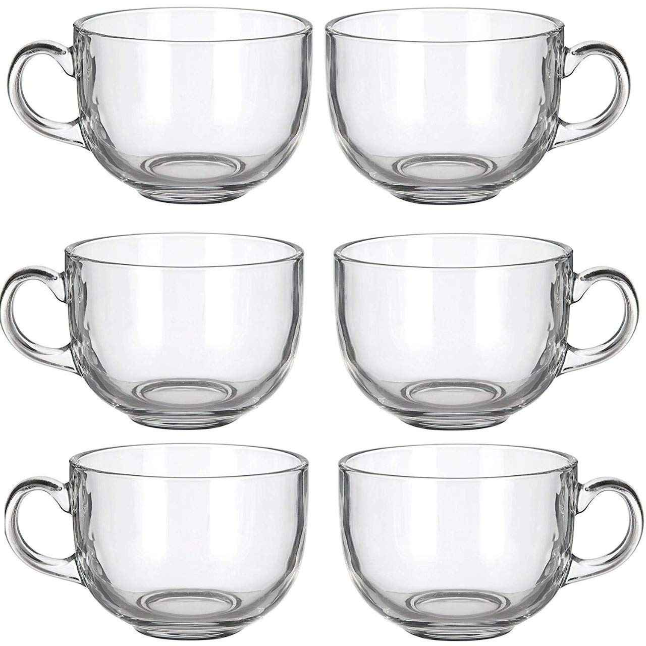 Clear Round Shaped Glass Coffee Cup with Handle | 150 ML | Transparent Glass Tea Cup Set for Coffee, Tea, Milk | Set of 6