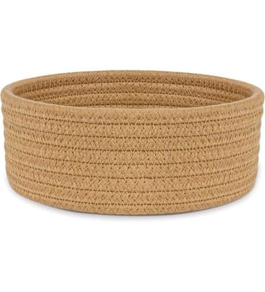Generic Cotton 8x3 Inch Round 1 Pcs Bedside Organizer With Out Lid (Beige)-PID66363