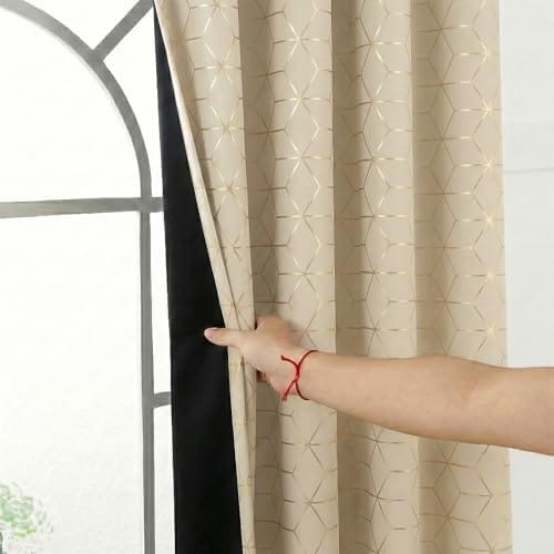Story@Home 100% True Blackout Door Curtains 7 Feet Set of 2, Beige