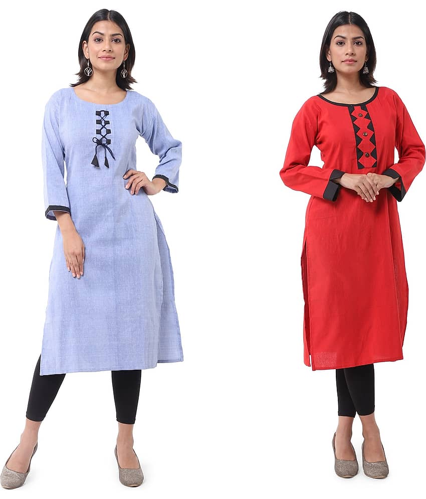 DESHBANDHU DBK - Multicolor Cotton Women's Straight Kurti ( Pack of 2 )