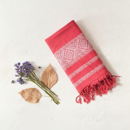Traditional Red Cotton Dupatta with Geometric Prints