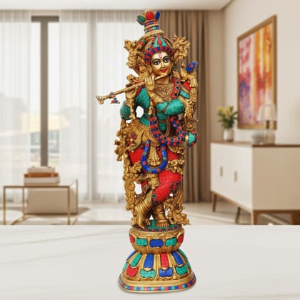 Brass Showpiece Krishna Stone Finish Idol (BSMAS467 K)