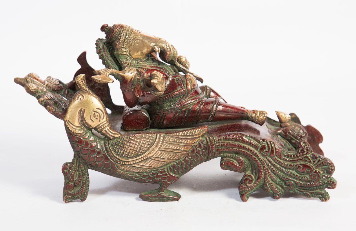 Arihant Craft� Hindu God Ganesha Idol Ganpati Statue Sculpture Hand Craft Showpiece � 12.5 cm (Brass, Red, Green)
