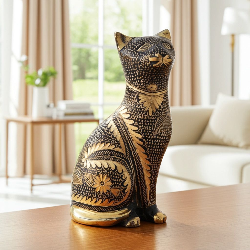 Brass Table Decor Showpiece Cat Statue (ANMAS045 B)