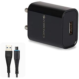 ZEBRONICS Zeb-MA5211 USB Charger Adapter with 1 Metre Micro USB Cable Fast Charge for Mobile Phone/Tablets (Black).