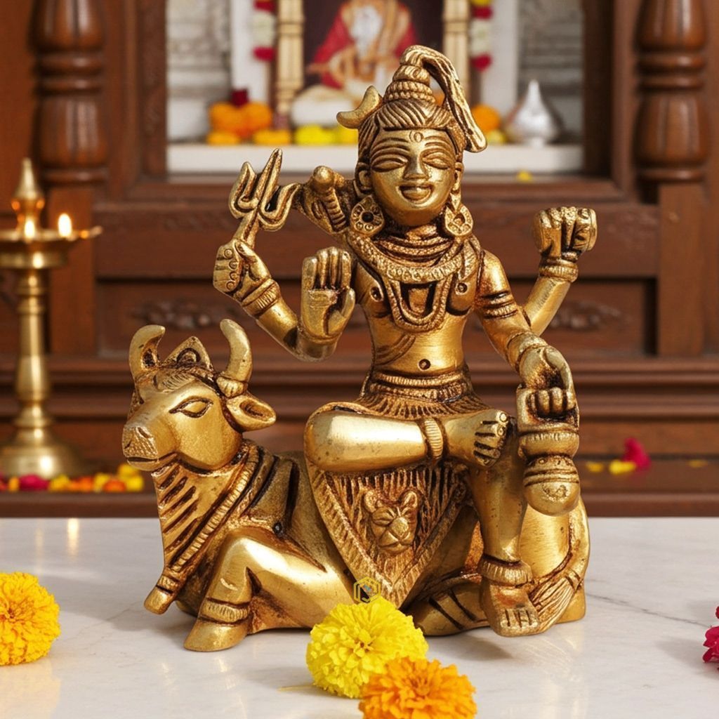 Brass Shiv Ji On Nandi Idol - Divine Shiva Statue, Height : 4.5 Inch (BSMAS1670 D)