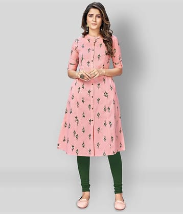 Vbuyz Pack of 1 Cotton Flex Printed Front Slit Women's Kurti - ( Pink )