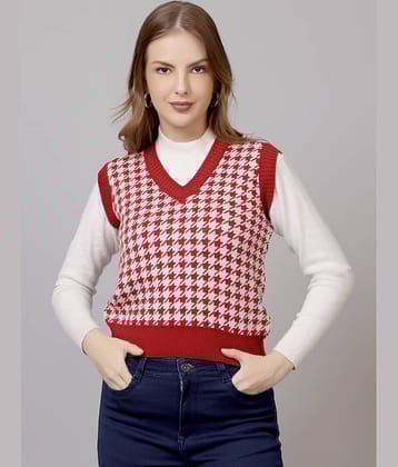 FEVERFEW Women Woollen V-Neck Sweater Vest ( Rust )
