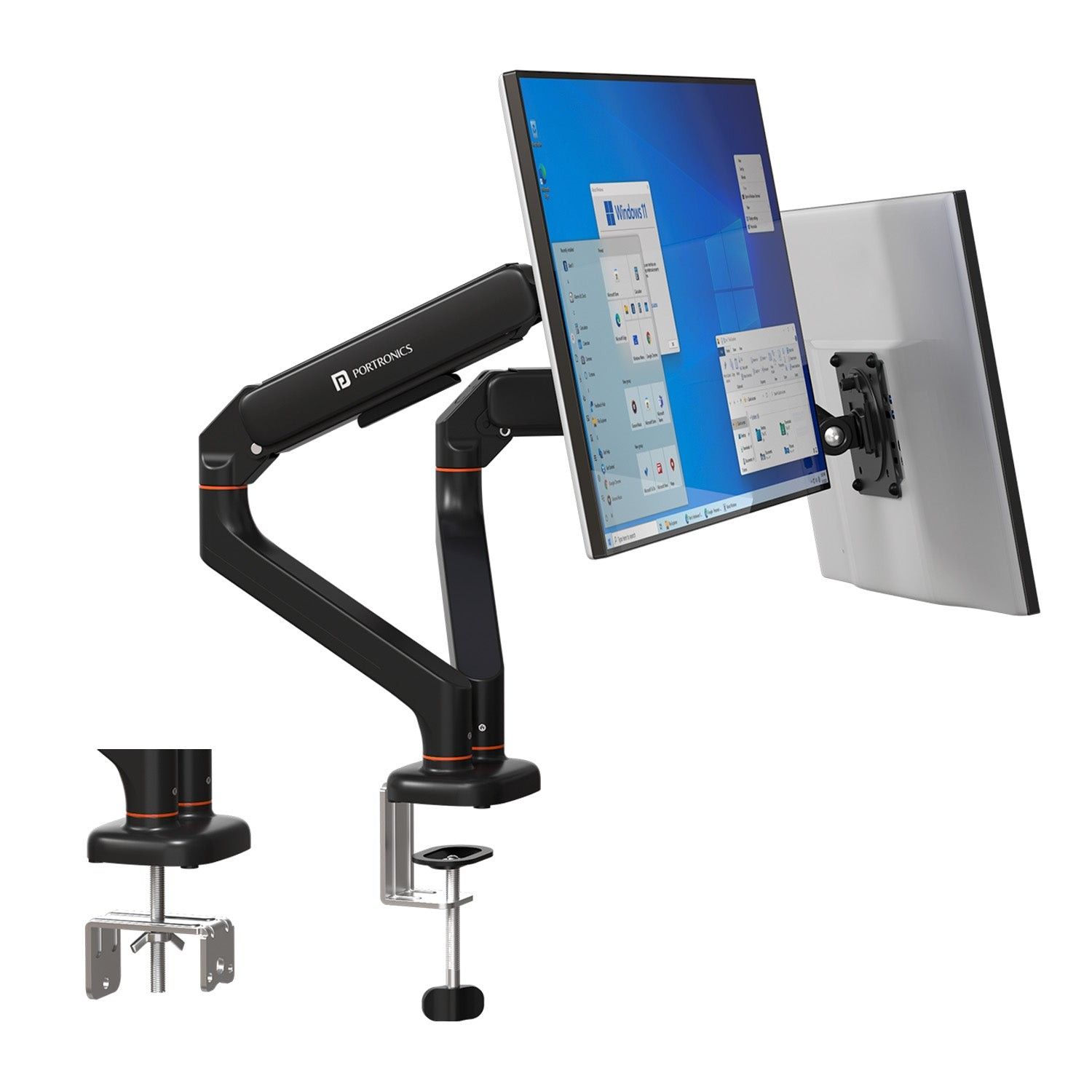 Portronics Aerolift Duo Gas Spring Monitor Arms, 13–32 Inch Screens with Dual Mount Options