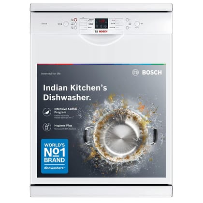 Bosch 13 Place Setting (fits up to 70 utensils) Free-Standing Dishwasher for Indian Utensils | Hygiene+ & Intensive Kadhai Program (SMS66GW01I, White, Inbuilt Heater, Removes 99.9% Germs) Bosch 13 Place Setting (fits up to 70 utensils) Free-Standing Dish Bosch 13 Place Setting (fits up to 70 utensils) Free-Standing Dishwasher for Indian Utensils | Hygiene+ & Intensive Kadhai Program (SMS66GW01I, White, Inbuilt Heater, Removes 99.9% Germs) Bosch 13 Place Setting (fits up to 70 utensils) Free-Standing Dish