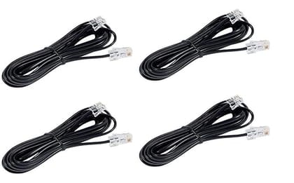 Landline Cable RJ11 Plug to Plug Telephone Modem Line Cable (Black, 2 Meter) - Pack of 4
