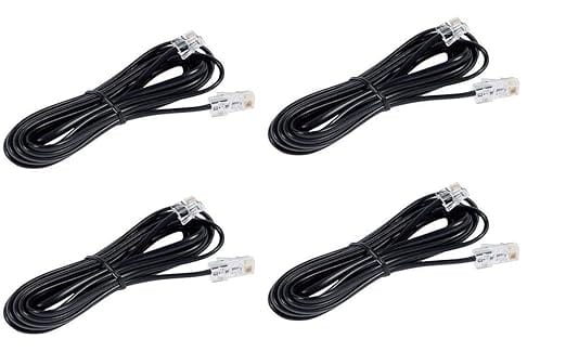 Landline Cable RJ11 Plug to Plug Telephone Modem Line Cable (Black, 2 Meter) - Pack of 4