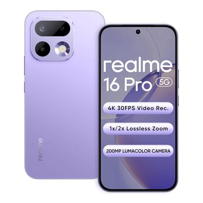Realme 16 Pro 5G Smartphone 12+256GB Orchid Purple, 144Hz AMOLED Display,7000mAh Battery,80W SuperVOOC, 200MP Primary Camera 50MP Front Camera, MediaTek 7300-Max Processor,IP69