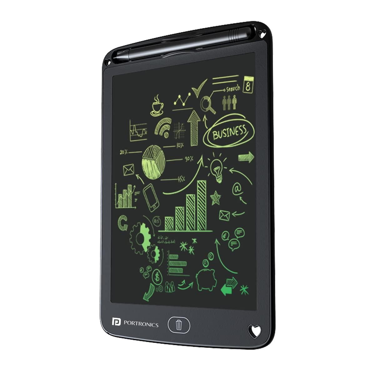 Portronics Ruffpad 12M Re-Writable Multicolor LCD Writing Pad 30.4cm (12 inch) Writing Area, Single Tap Erase, Smart Lock, Long Battery Life (Black)