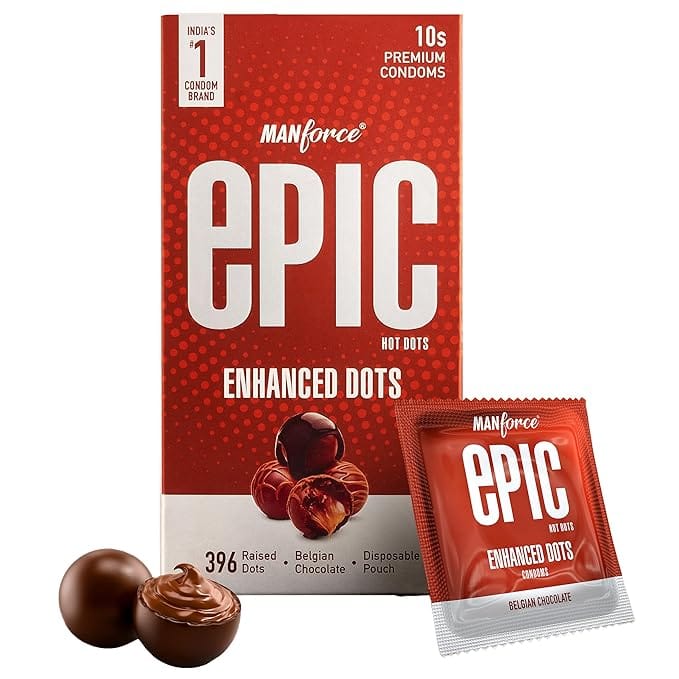 MANFORCE Epic Hot dots Enhanced Dots Belgian Chocolate Flavoured Premium Condoms with Disposable Pouch Condom (10 Sheets)
