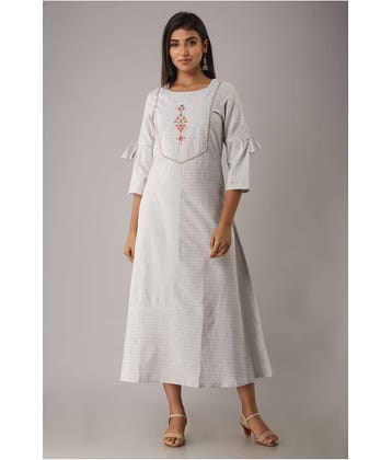 MAUKA - Light Grey Cotton Women's A-line Kurti ( Pack of 1 )
