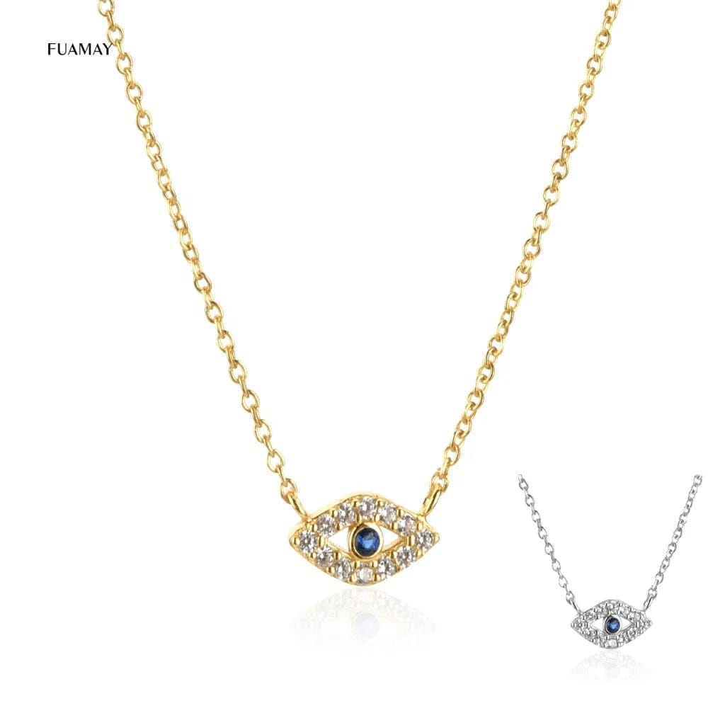 FUAMAY 925 Silver Blue Evil Stone Eye Charm Necklaces Cadenas De Plata Dark Blue Eye Adjustable Necklaces