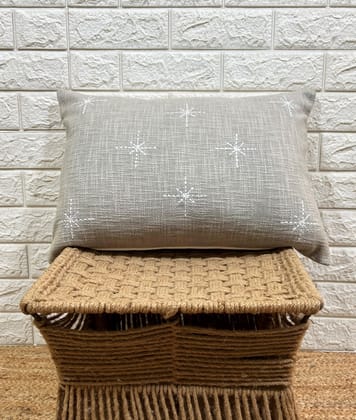 Indihomecraft Handicraft Cotton Cushion Cover - Hand Stitched Embroidery Decorative Art Boho Pillow Star Shape Gray Hand Made Pillow Cover | Square Shape 14X20 Inches Cushion Cover