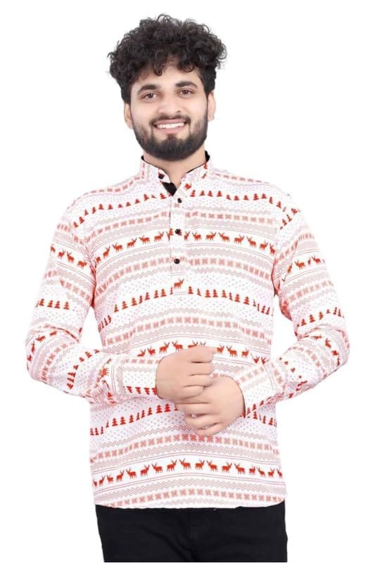 Men's Cotton Blended Printed Full Sleeve Shortkurta (Multicolor, XL)-PID53468