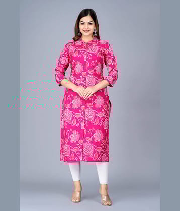 FABRR Rayon Printed Front Slit Women's Kurti - Pink ( Pack of 1 )