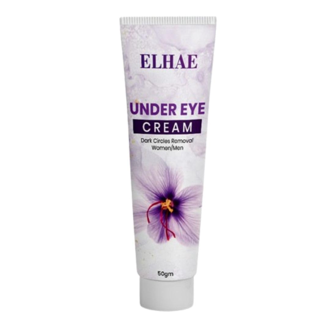 ELAHE Organic Under Eye Cream for Dark Circles - Saffron, Almond, Turmeric & Aloe Formula | Reduces Puffiness, Wrinkles & Brightens | Unisex, 50g Tube