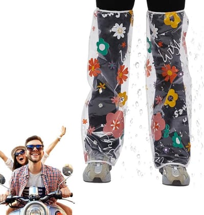 Waterproof Floral Print Leg Covers (Clear with Multi-color Flowers, Free Size) | Weather Protection | Rainy Waterproof Floral Print Leg Covers (Clear with Multi-color Flowers, Free Size) | Weather Protection | Rainy