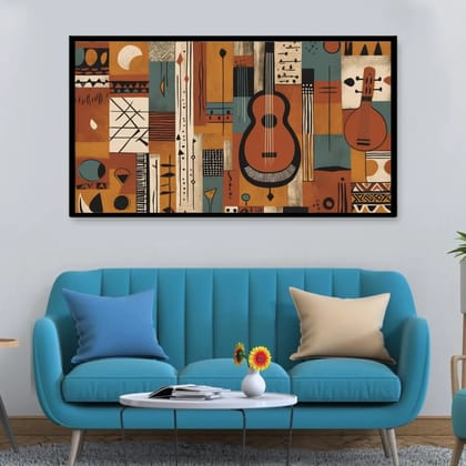 Luminary Rhythmic Canvas – Mid-Century Musical Geometry Museum-Quality Cotton Canvas Art for Artistic Living Décor | Frame Size (127 X 69 Cm) | Frame Type (Black) | 5-Year Warranty