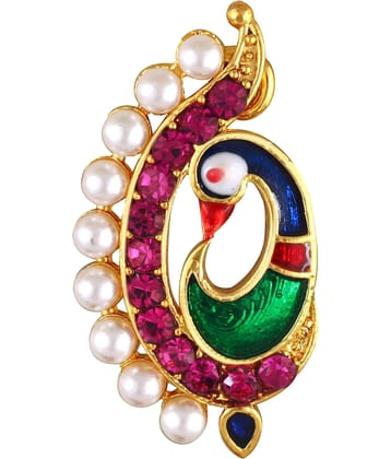VIVASTRI Peackock Variance Cubic Zirconia Gold-plated Expensive Alloy Nose Ring For Women & Girls (Sales Package -1 Unit )